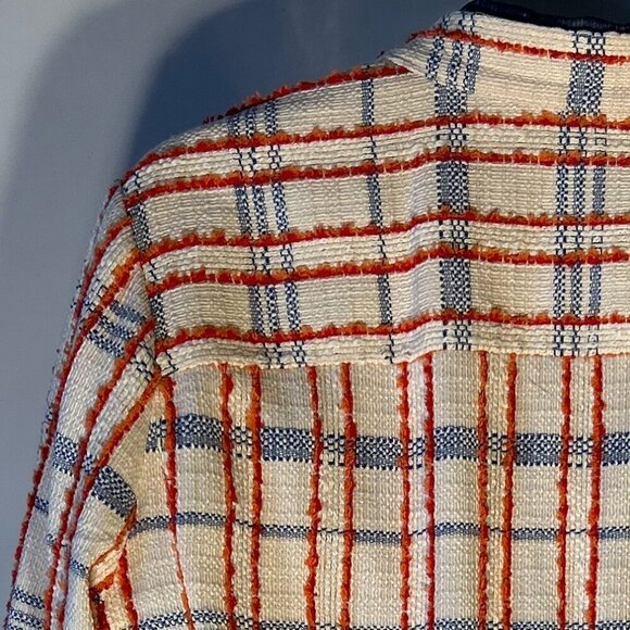 Chico's 3/XL Orange & Blue Plaid Tweed Wrap Jacket Office Cottage Preppy Ranch - Picture 7 of 11